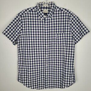 J. Crew Button Down Shirt Short Sleeve Classic Cotton Gingham Blue White Size L